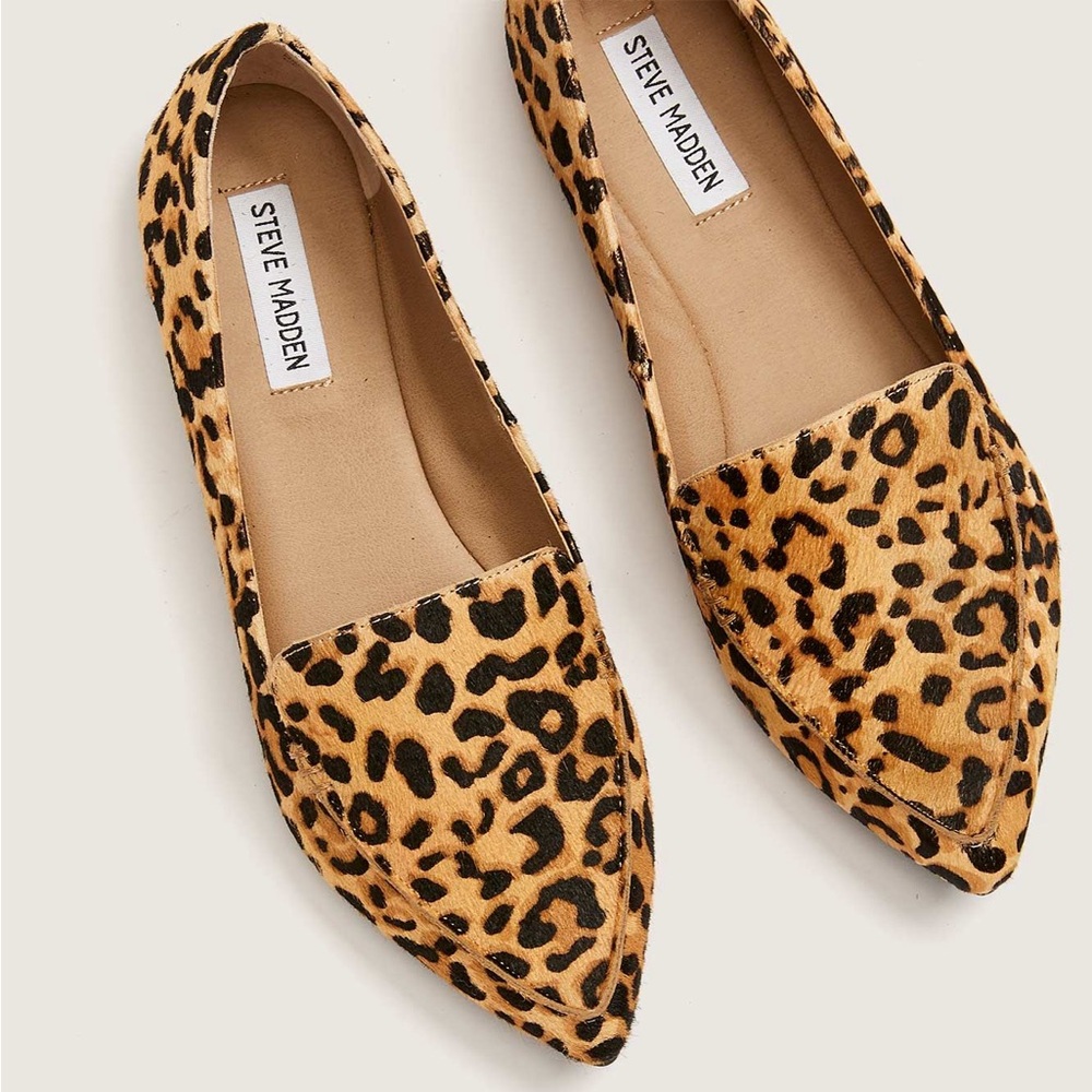 Steve Madden Feather Leopard Loafers Size 7 Genuine Calf Hair Flats - Picture 2 of 9